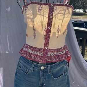 Floral Smocked Peplum Cami in Cream and Pink